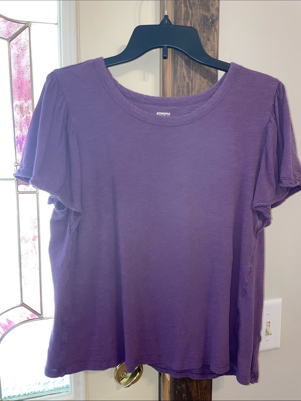 ‼️ BUNDLE 3/$20 - Sonoma Purple Short Sleeve Women's Tee with Flutter Sleeves